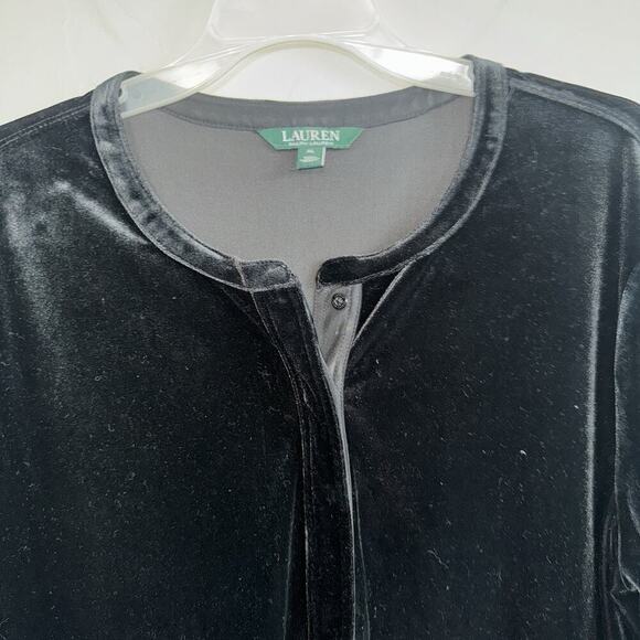 Lauren Ralph Lauren Womens Black Velvet 1/2 Button Pullover LS Tunic Top Sz XL - Picture 4 of 6